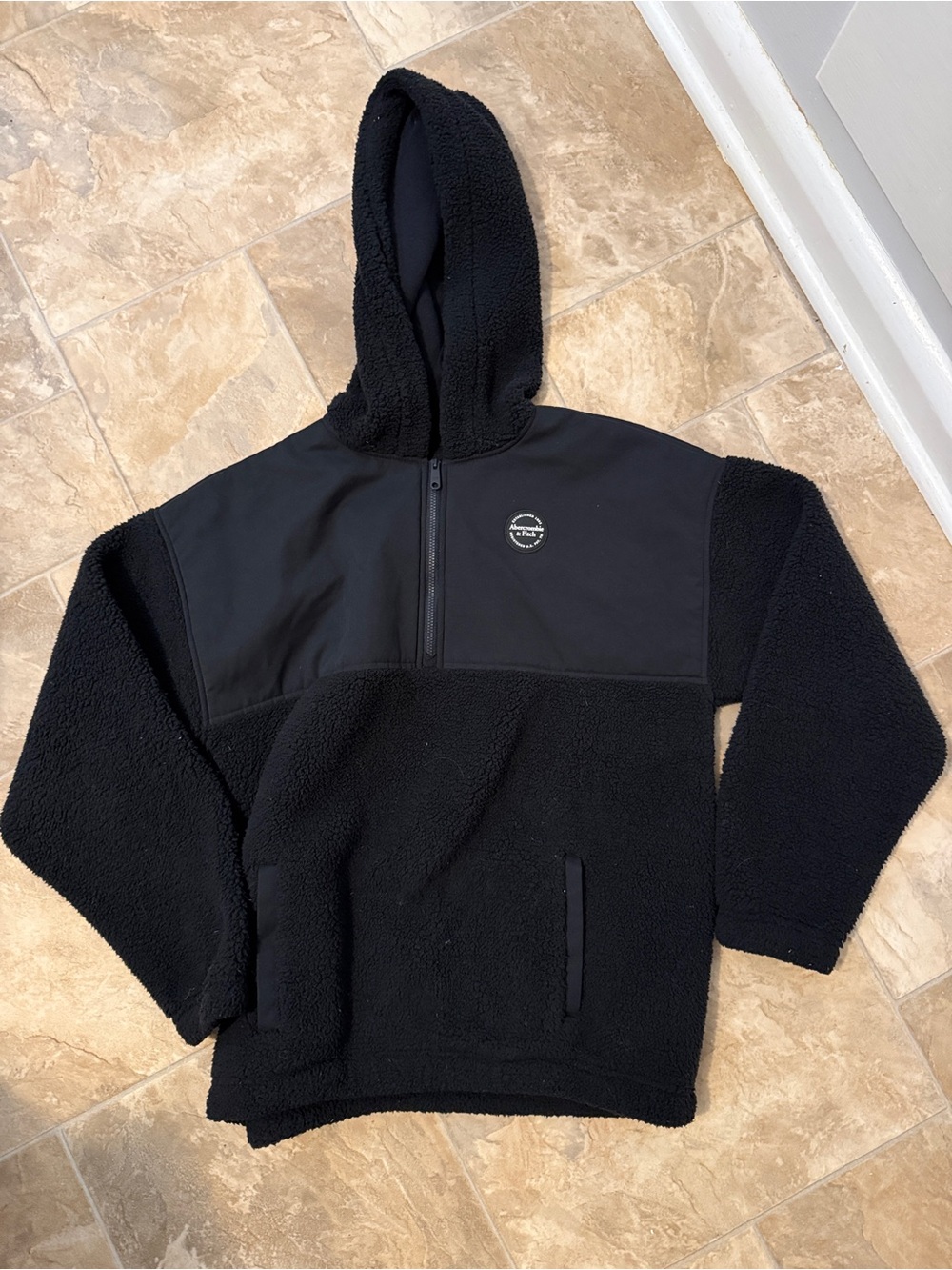 Abercrombie & Fitch Black Sherpa Half-Zip Hoodie